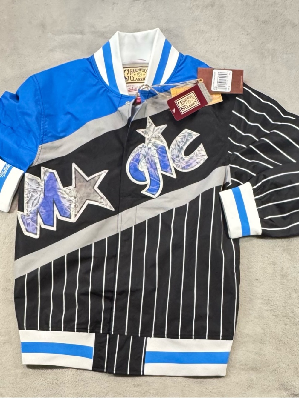 NWT Orlando Magic Mitchell & Ness Jacket Size Small Appliqué Letters. Pinstripes